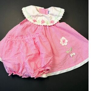 VTG Little Bitty Pink Gingham Floral Dress and Bloomers Set 24 Months V52205K